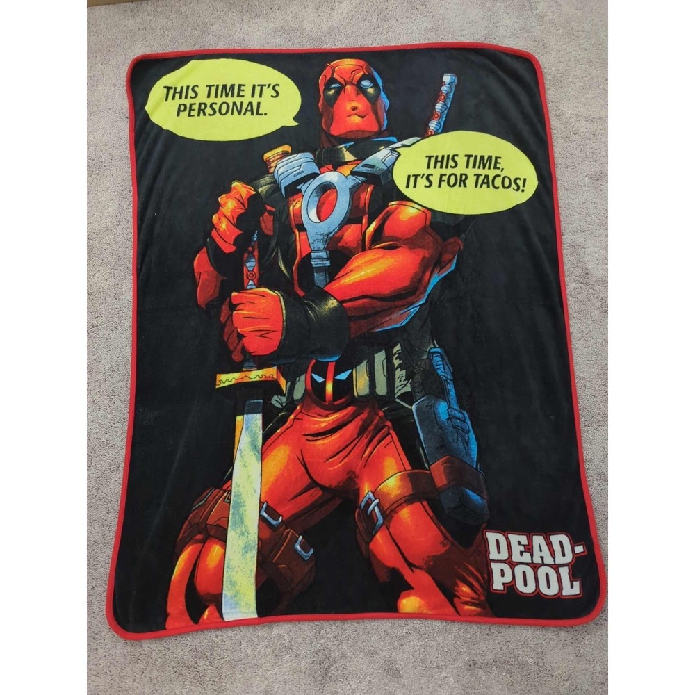 Marvel Deadpool Fleece Throw Blanket 45"x60" Comic Speech Bubbles Tacos Soft